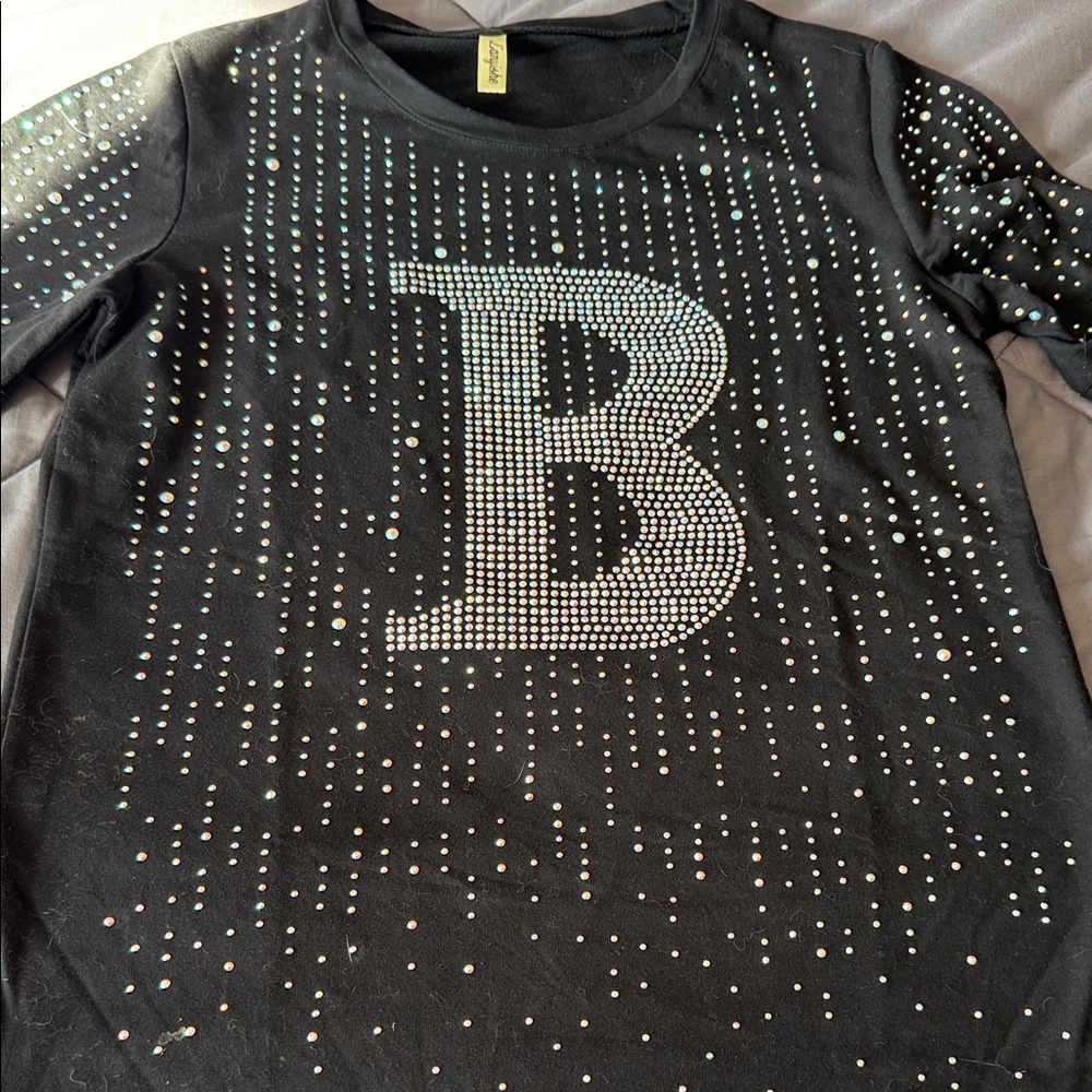 Elegant Black Rhinestone short Sleeve Top